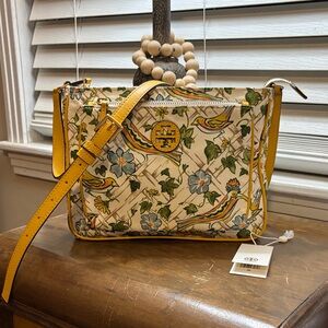 Tory Burch Yellow and Cream Floral Crossbody Bag